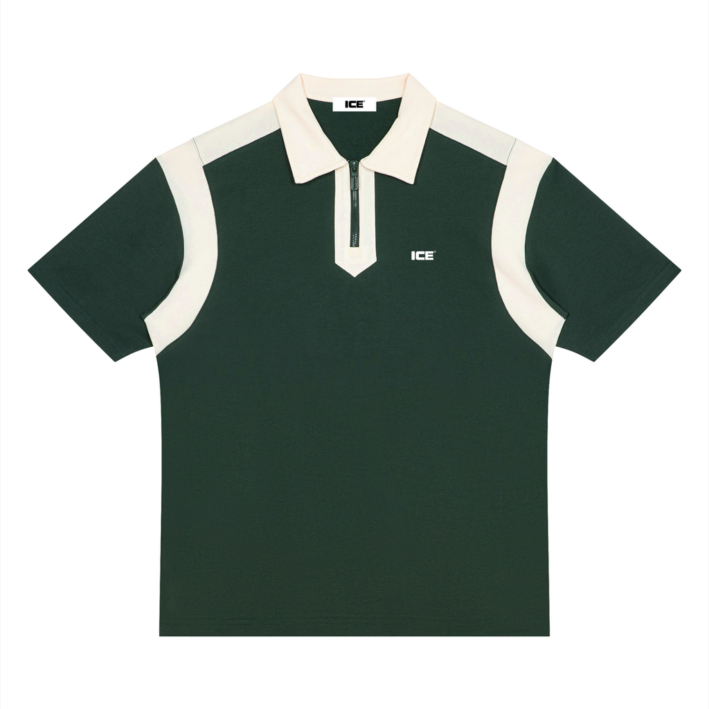 Unisex Color Block Quarter Zip Polo Shirt