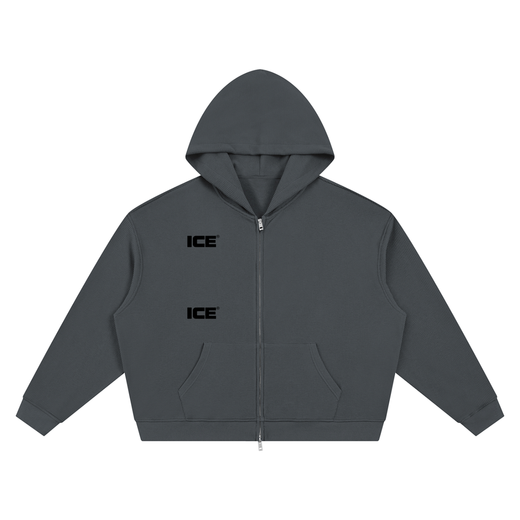 Unisex Waffle Boxy Full Zip Hoodie