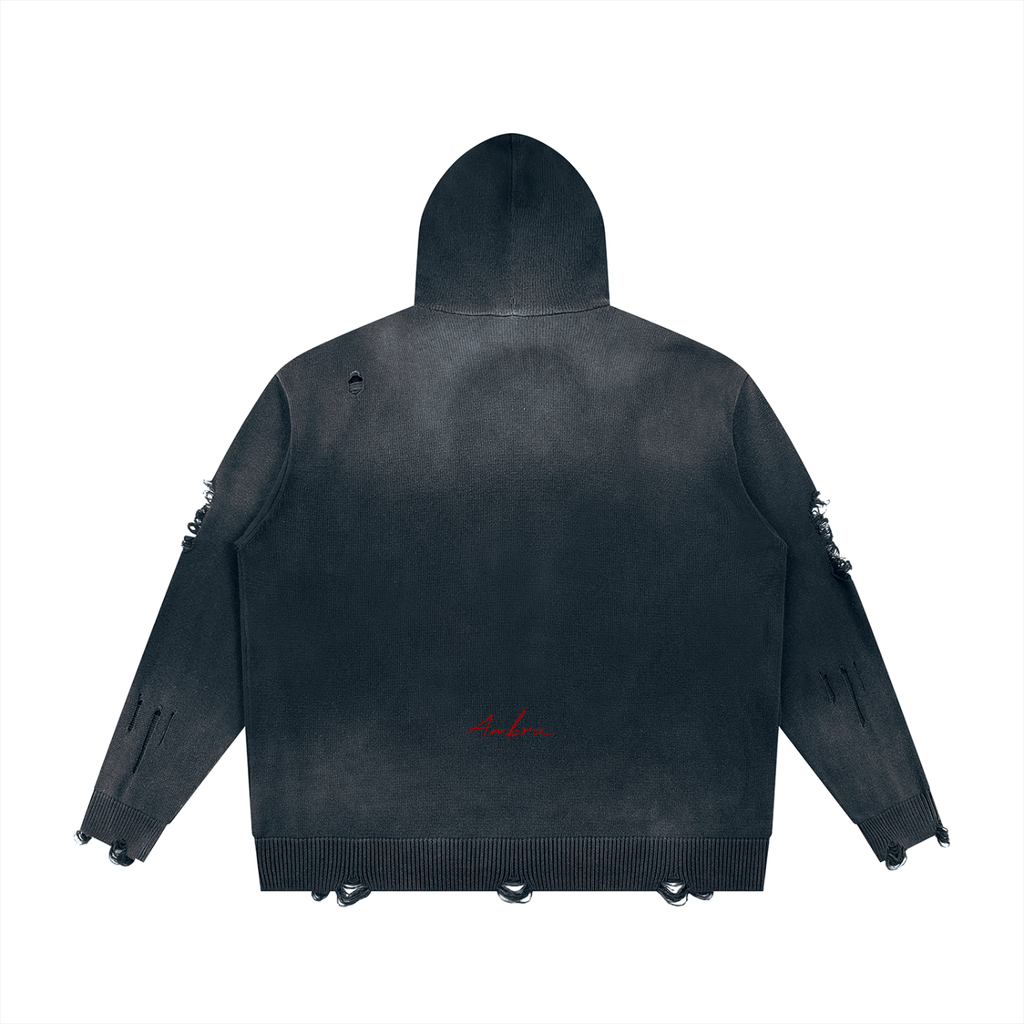 Unisex Distressed Full Zip Sweater X Ambra