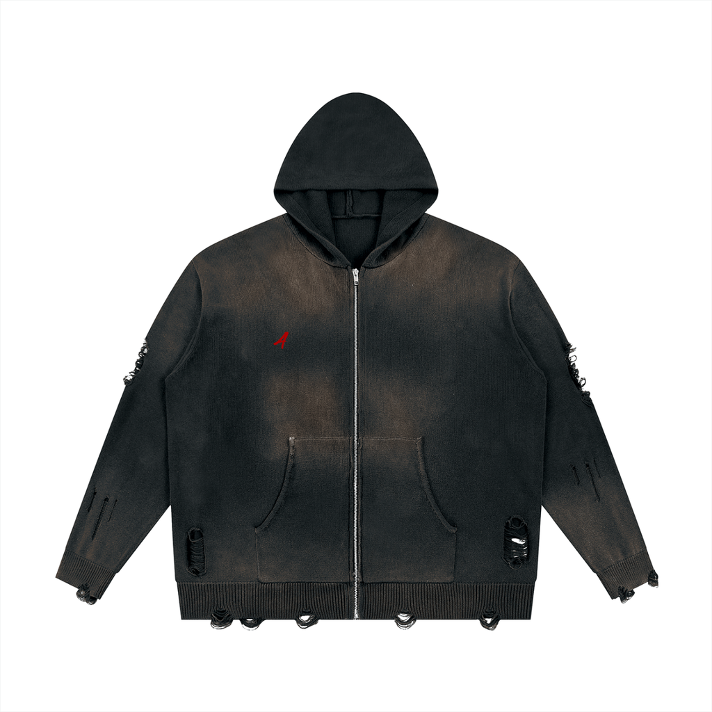 Unisex Distressed Full Zip Sweater X Ambra