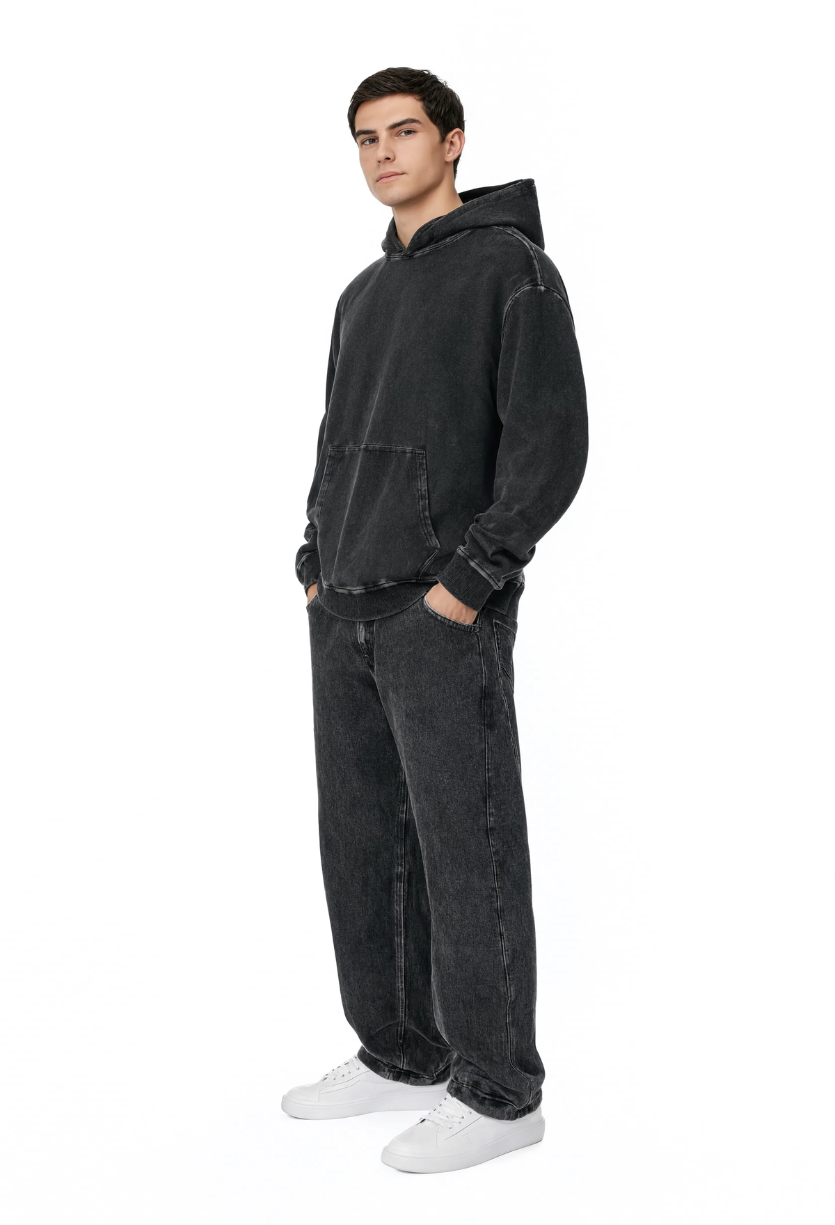 Snow Washed Loose Cotton Hoodie