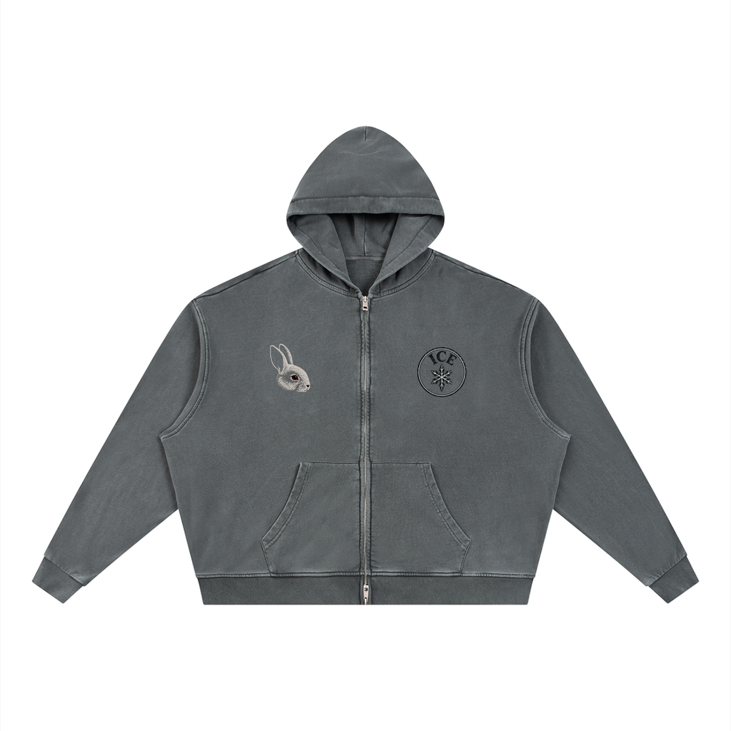 Unisex Vintage Wash Full Zip Boxy Hoodie