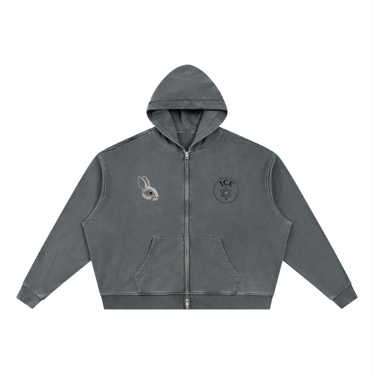 Unisex Vintage Wash Full Zip Boxy Hoodie