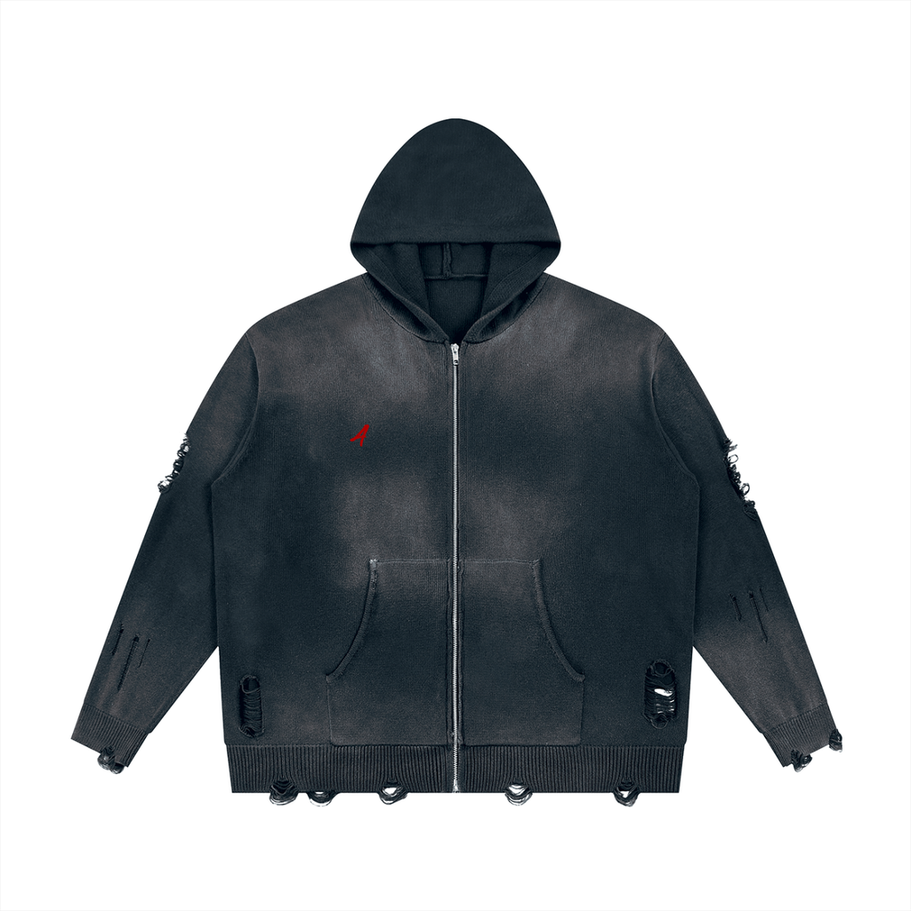 Unisex Distressed Full Zip Sweater X Ambra