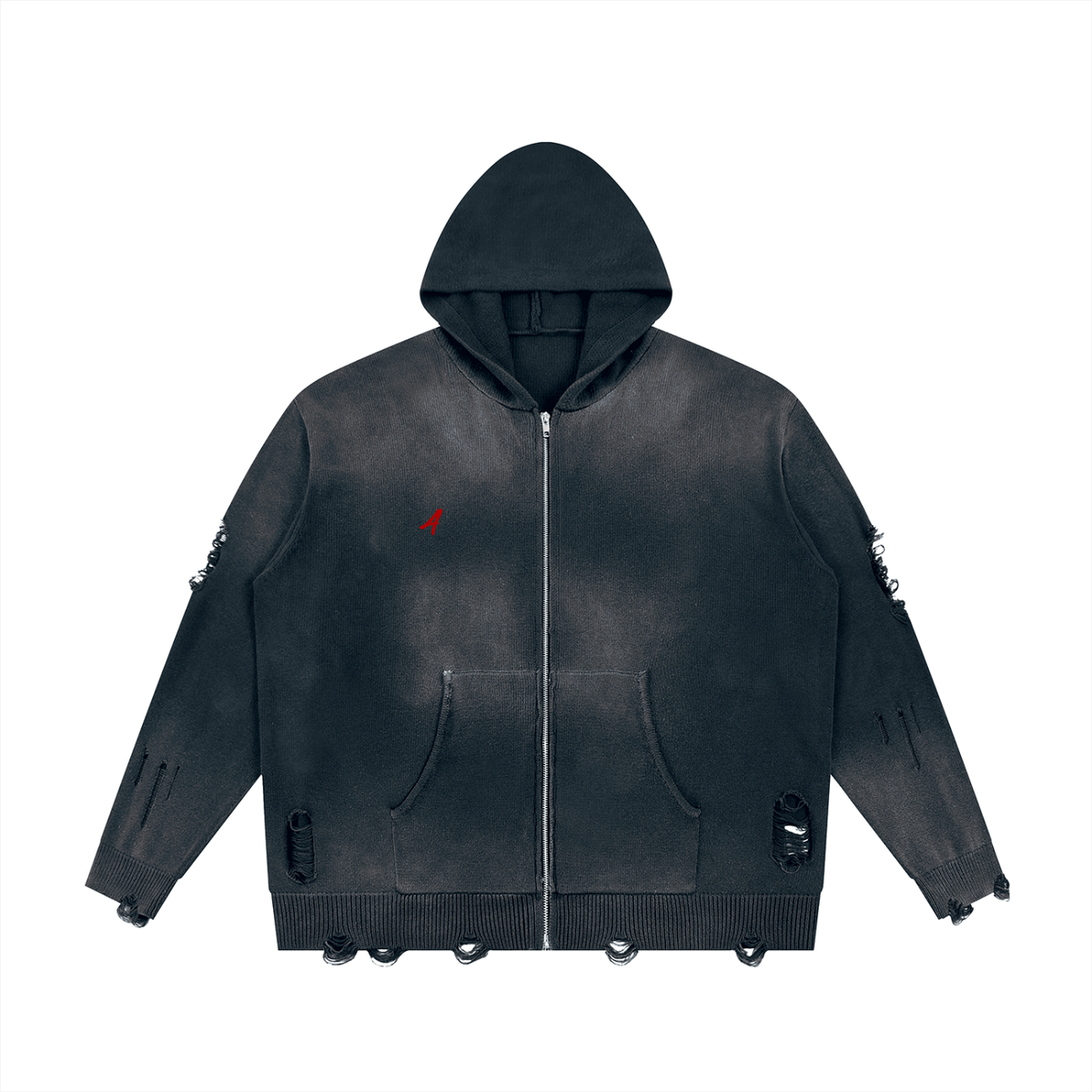Unisex Distressed Full Zip Sweater X Ambra