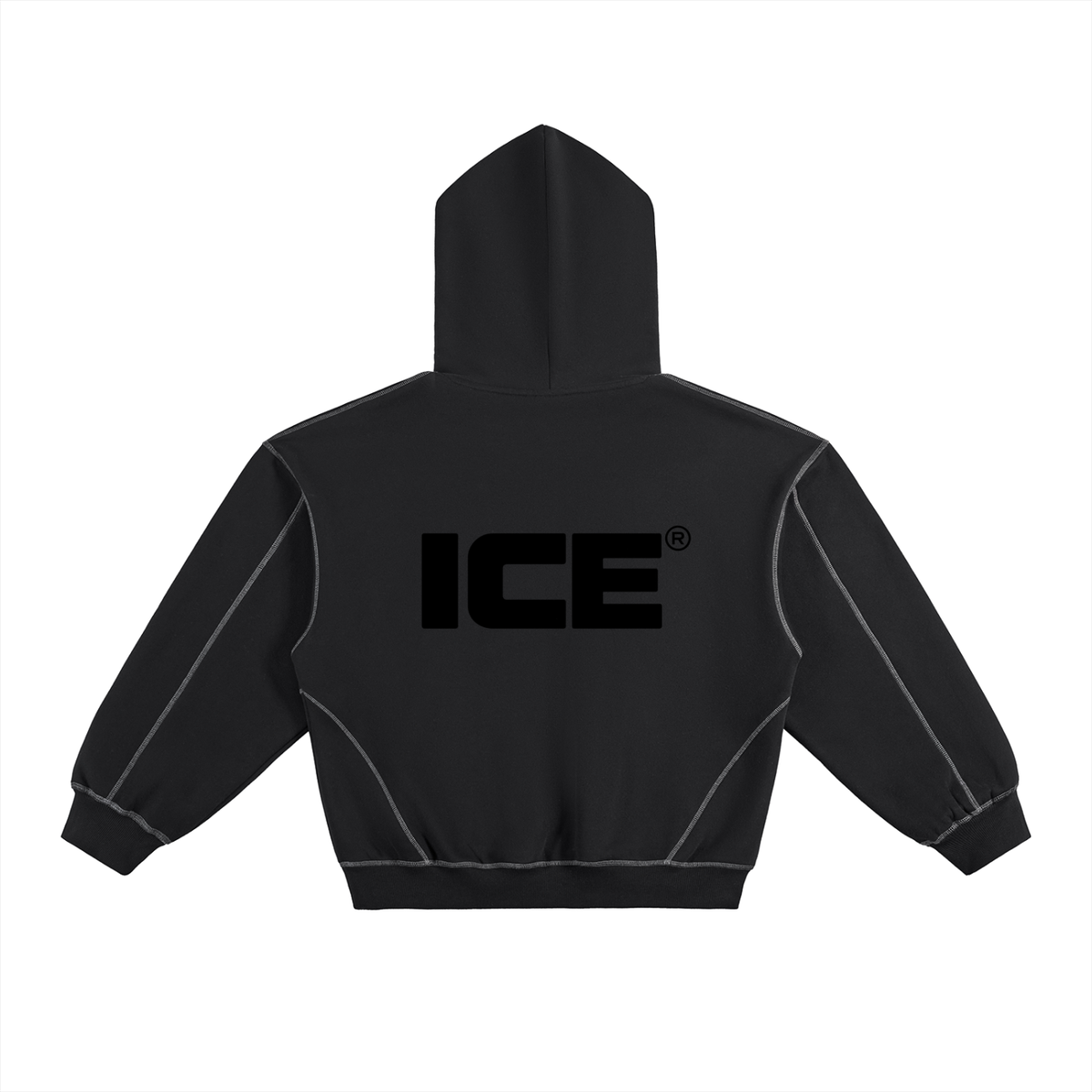 Contrast-Stitched Boxy Fleece Hoodie