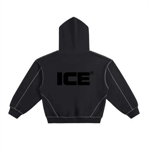 Contrast-Stitched Boxy Fleece Hoodie