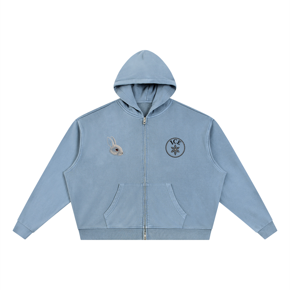 Unisex Vintage Wash Full Zip Boxy Hoodie