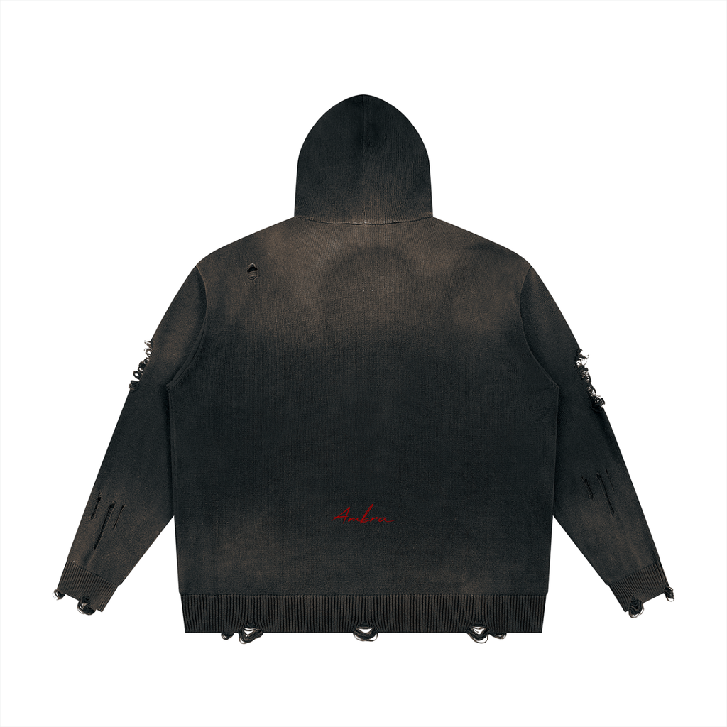 Unisex Distressed Full Zip Sweater X Ambra