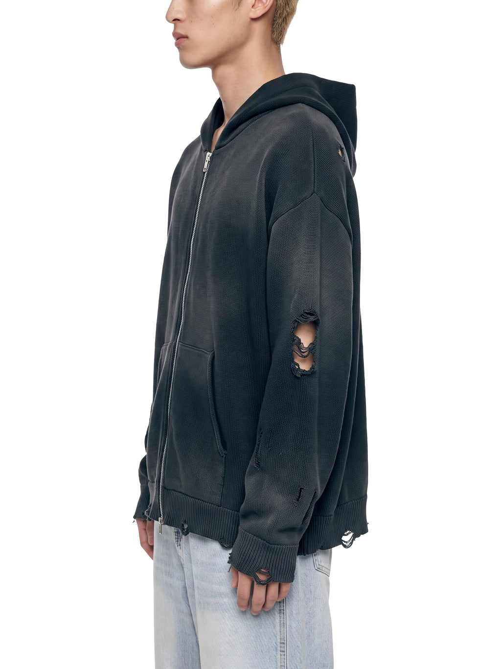 Unisex Distressed Full Zip Sweater X Ambra